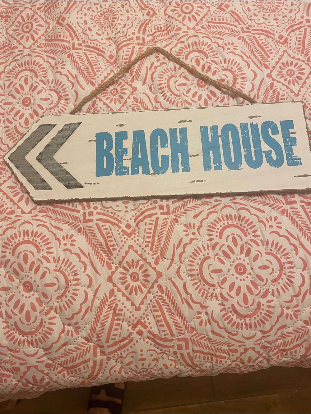 Rustic "Beach House" Wooden Sign - Blue & White